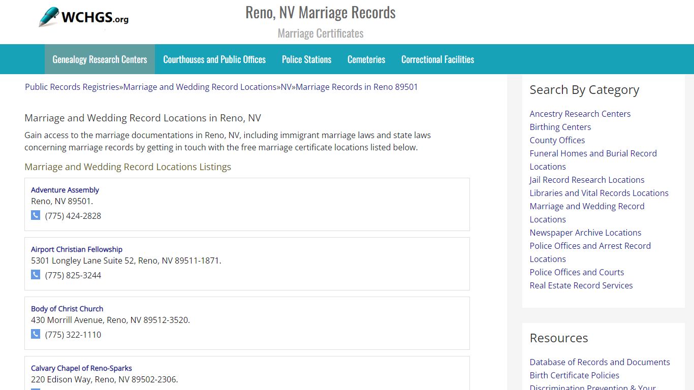 Reno, NV Marriage Records - Marriage Certificates - WCHGS.org